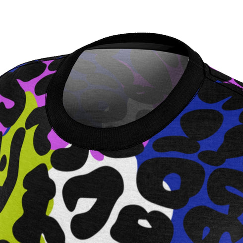 Color Block Leopard Print Women's Crewneck Tee in Techno